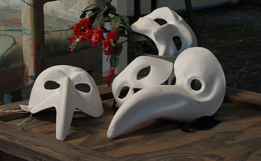 Some of the masks used in the performance of commedia dell'arte.