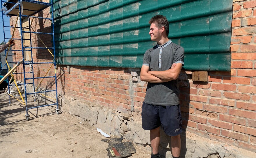 Dima Malichenko in front of his home in Nikopol, Ukraine, on Saturday.