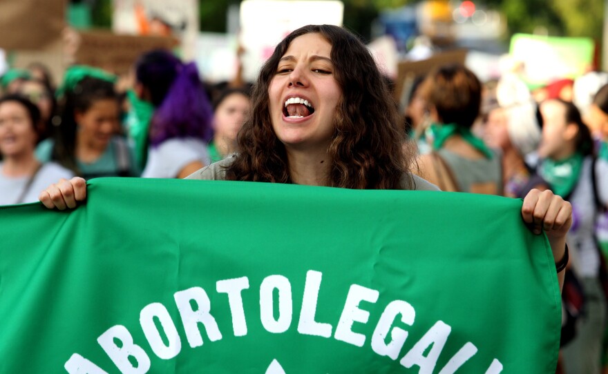 Activists supporting the decriminalization of abortion in Mexico march in Guadalajara, Mexico, on September 28, 2019. Mexico's Supreme Court has ruled that it is unconstitutional to punish abortion.