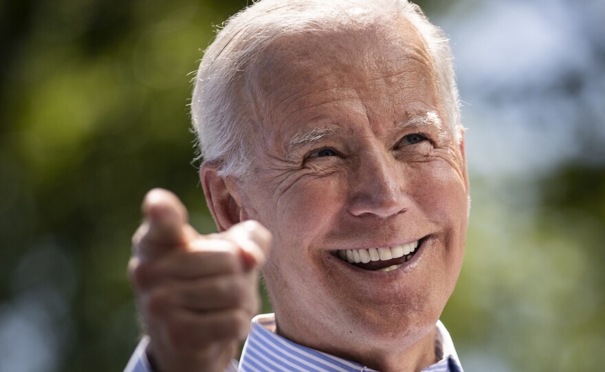 Democratic presidential candidate Joe Biden speaks during a campaign rally in Philadelphia Saturday.