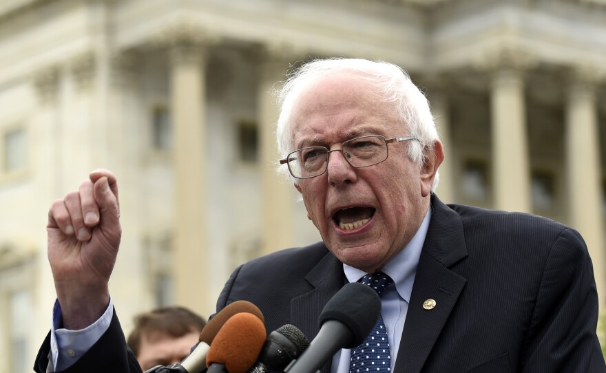 Trade is an issue that's resonating on the campaign trail — with candidates Donald Trump and Bernie Sanders, seen here opposing fast-tracking the Trans-Pacific Partnership last year, both decrying the impact trade deals have had on American jobs.