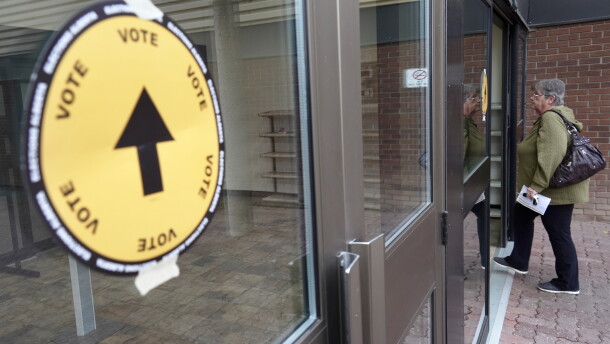 A voting location in Wainwright, Alberta, is seen on Monday, Oct. 19, 2026.