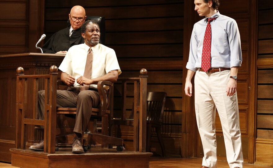 Fred Dalton Thompson, John Douglas Thompson and Sebastian Arcelus in a scene from the Broadway adaptation of <em>A Time to Kill</em>.
