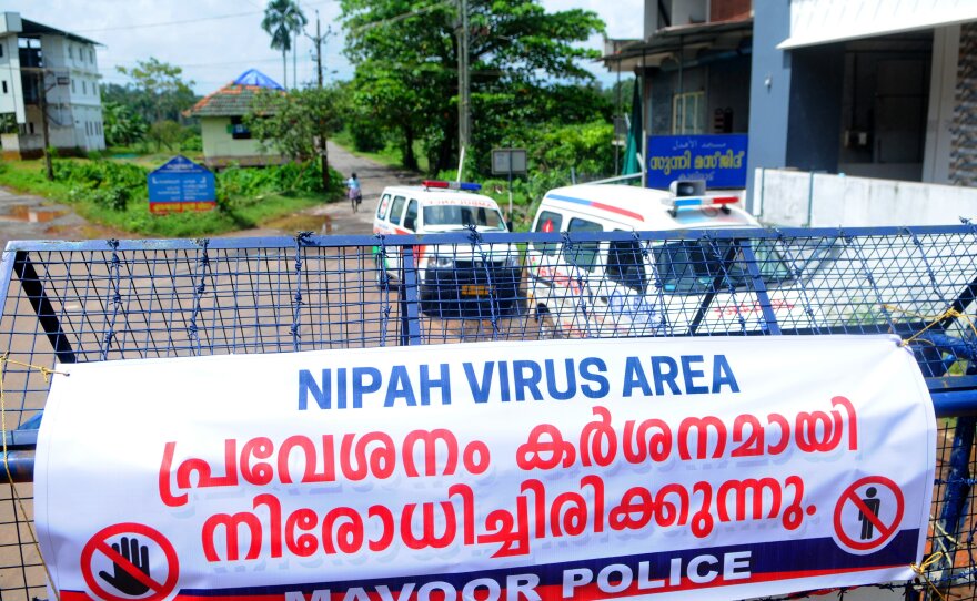 A road blockade set up during the Nipah virus outbreak in the southern Indian state of Kerala in September.