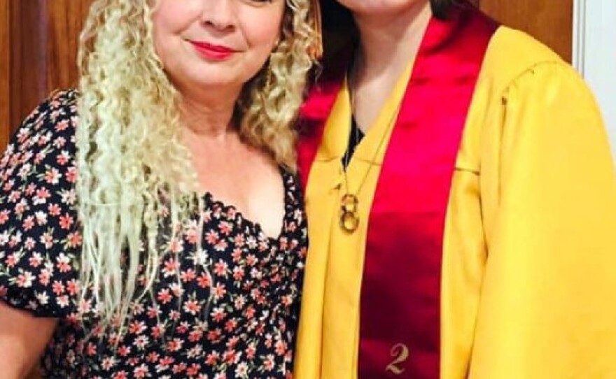 Nathan Gutiérrez Ramírez, right, at high school graduation with mom Armanda Ruiz. José Luis Ruiz Arévalos had to miss Nathan’s graduation in this undated photo.