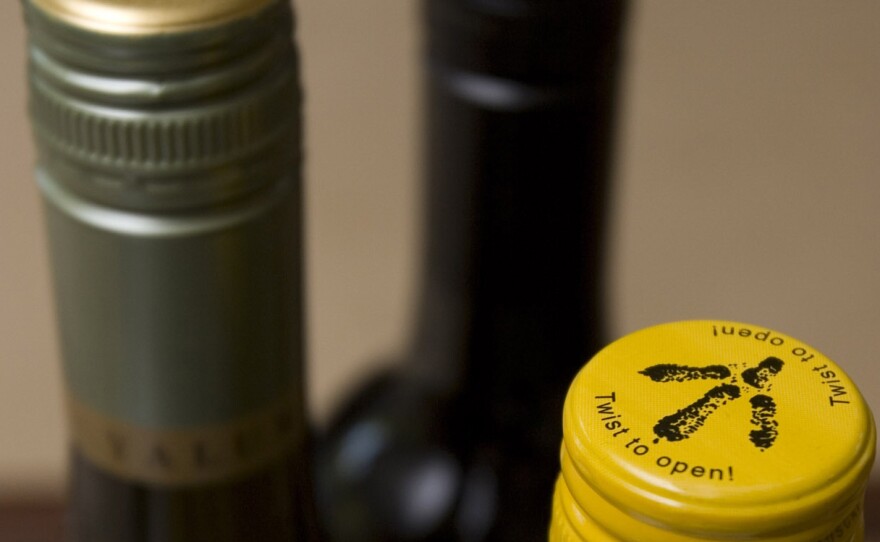 A variety of Australian wines with metal screwcaps are seen in a 2007 photo.