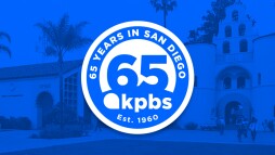 Blue Logo that celebrates KPBS' 65th anniversary with the words; "65 years in San Diego" across the top