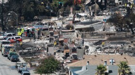 Firefighters sift through rubble at a burned home that was destroyed by a massive explosion and fire September 10, 2010 in San Bruno, California. 