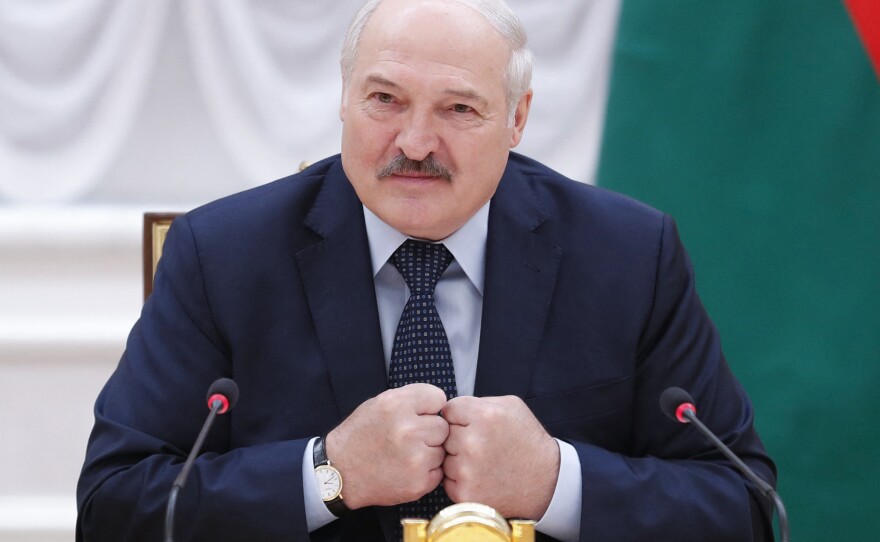 Belarusian leader Alexander Lukashenko speaks during a meeting with Commonwealth of Independent States officials in Minsk on May 28, 2021.