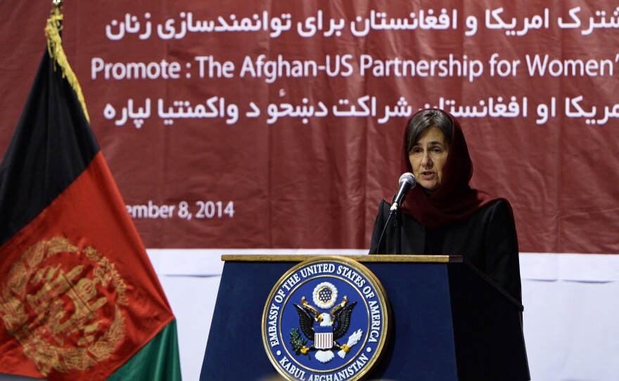 Afghan first lady Rula Ghani, also known as Bibi Gul, speaks during an event for empowering Afghan women at the U.S. Embassy in Kabul on Nov. 8, 2014.