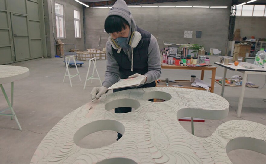 Guan Xiao working in her Beijing studio. Production still from the Art21 television series ART IN THE TWENTY-FIRST CENTURY Season 10, 2020.