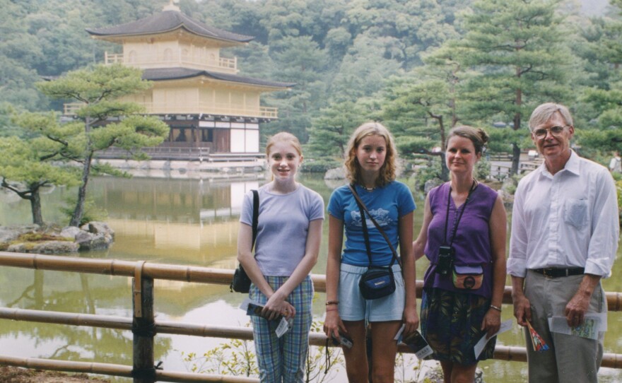 Theo Balcomb (left), her cousin Rose Sanborn, her aunt Kate Sanborn and her dad Scott Balcomb during their visit to Japan in 2001.