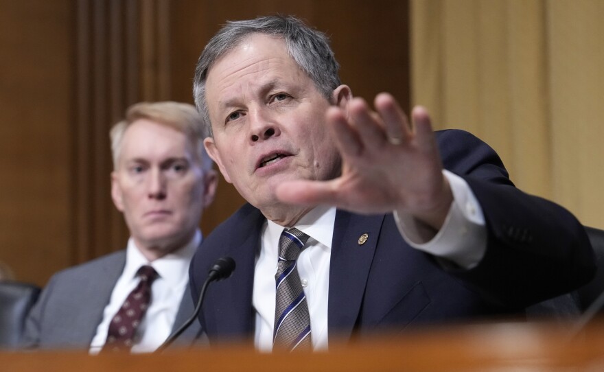 Sen. Steve Daines, R-Mont., speaks at the Senate Finance Committee confirmation hearing for Scott Bessent, President-elect Donald Trump's choice to be Secretary of the Treasury, at the Capitol in Washington, Thursday, Jan. 16, 2025.