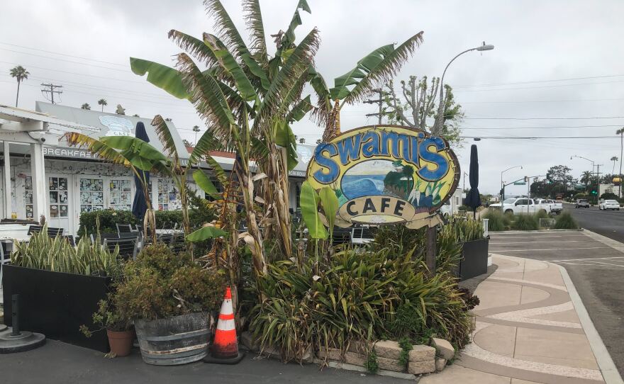 The entrance to Swami's Café in Encinitas is shown in this photo, May 19, 2023.