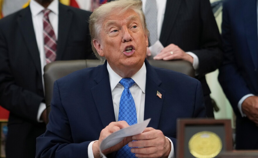 President Donald Trump speaks in the Oval Office of the White House, Friday, June 26, 2026, in Washington.