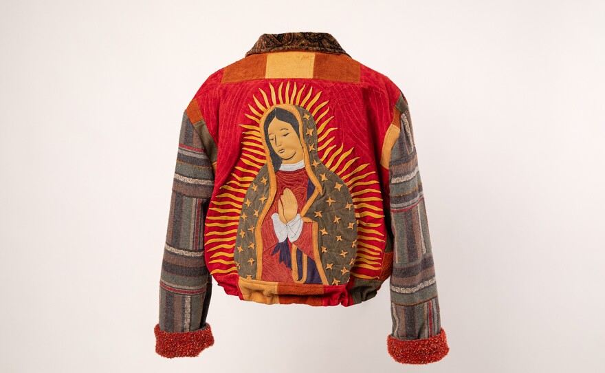 Claudia Rodríguez-Biezunski's "Guadalajara," is a textile jacket constructed from various upcycled fabrics including suede, leather and cotton flannel, shown in an undated photo.