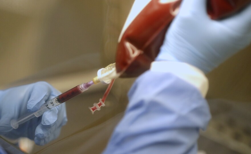 The average donation requires 2 pints of stem cells, which is dark red in color and is similar to a blood donation.