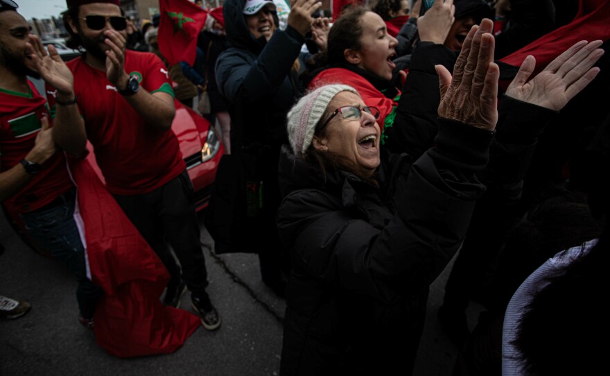 Montreal, Canada, has been the scene of large World Cup celebrations, thanks to its large Moroccan community. Fans are seen here after Morocco beat Belgium, helping it to win a group that also included Croatia.