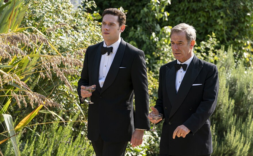 Shown from left to right: Tom Brittney as Will Davenport and Robson Green as Geordie Keating.