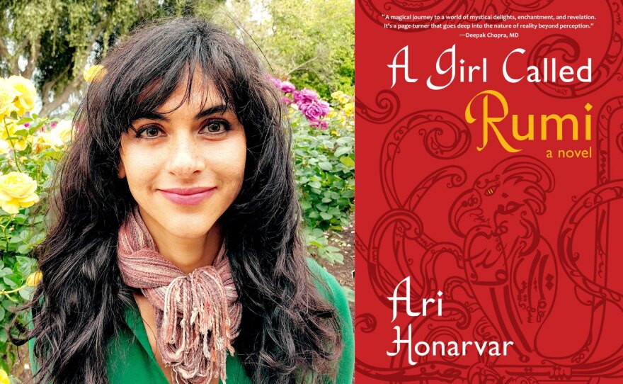 Author Ari Honarvar and the cover of her book, "A Girl Called Rumi"