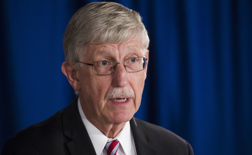 National Institutes of Health Director Dr. Francis Collins speak during a news conference in 2017.