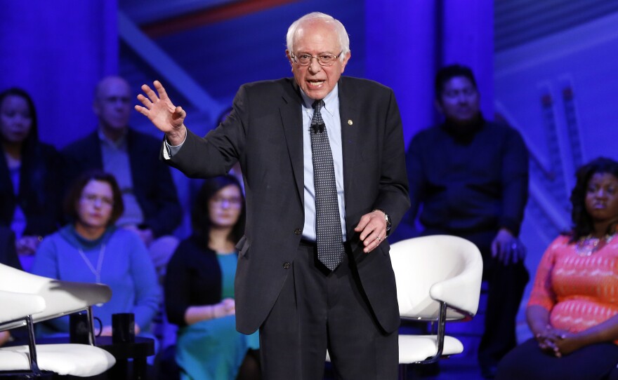 Democratic presidential candidate Sen. Bernie Sanders, I-Vt., speaks during a CNN town hall at Drake University in Des Moines, Iowa, on Monday.