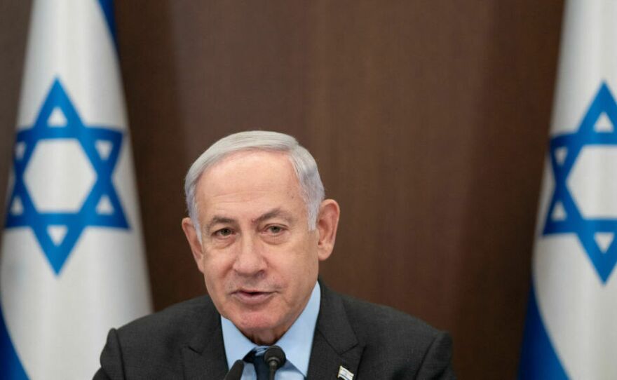 Israel's Prime Minister Benjamin Netanyahu is pictured at his office in Jerusalem on Monday. Netanyahu spoke with President Biden, who invited him for a meeting later this year.