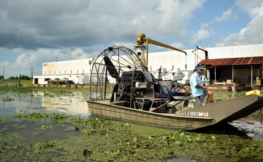 Local land manager Howard Callahan navigates his airboat, which helps local environmental groups get deep into the Breton Basin area to investigate the impact of the Caernarvon river diversion.