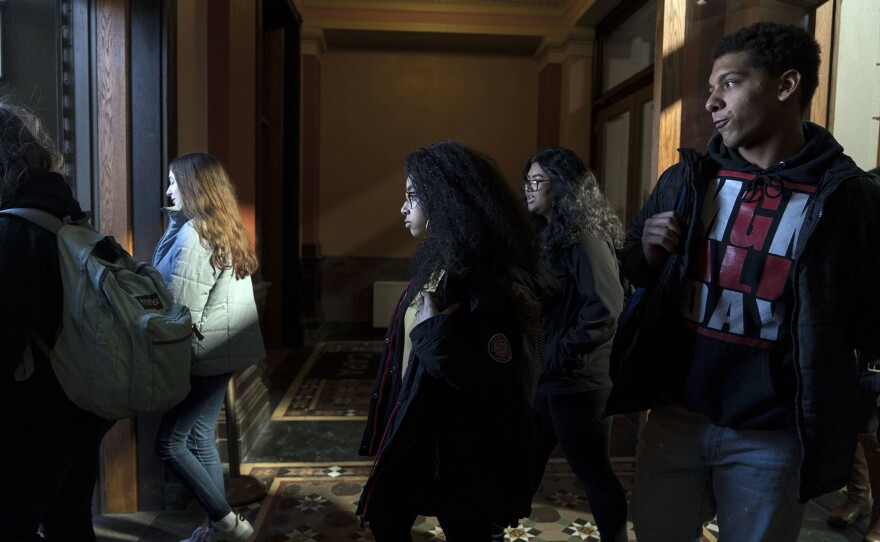 Students at Philadelphia High School of Creative And Performing Arts participate in the walkout.