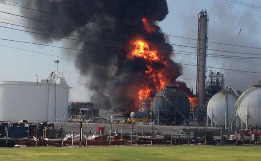 The plant on fire after it reportedly exploded Thursday in the town of Geismar, La.