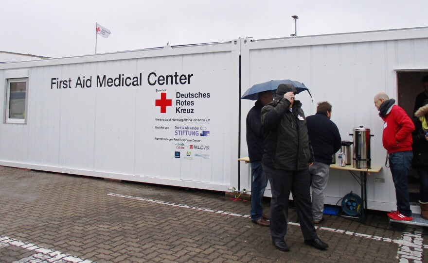 A reconfigured, high-tech shipping container houses a Hamburg refugee shelter's primary care clinic. More are planned.