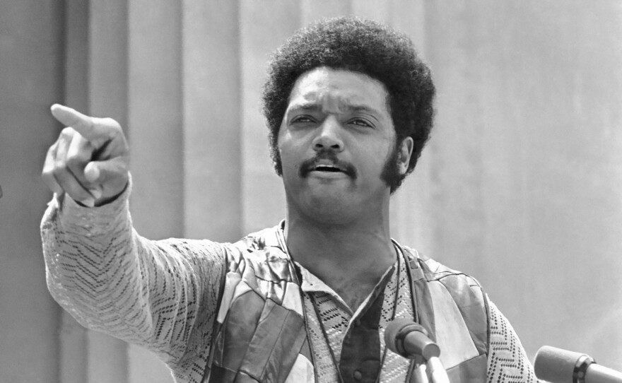 Rev. Jesse Jackson speaks at a rally at the University of California, Berkeley in an undated photo. (AP Photo/Sal Veder)