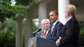President Obama speaks in the Rose Garden after meeting with Sen. Bob Graham (left), chairman of the National Commission on the BP Deepwater Horizon Oil Spill and Offshore Drilling, and former EPA administrator William K. Reilly.