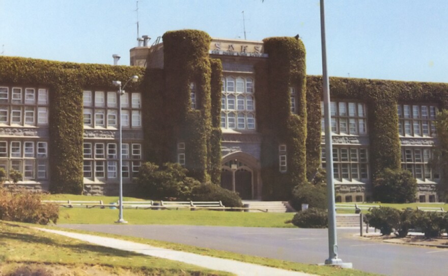 San Diego High School is pictured before it was torn down in 1973 to comply with earthquake safety regulations.