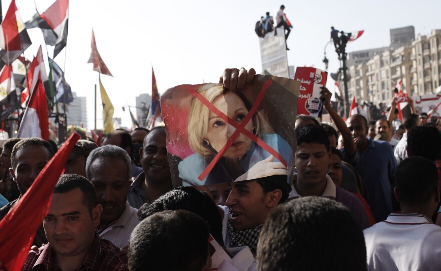 Some Egyptian protesters felt the U.S. ambassador to Egypt, Anne Patterson, was too close to the recently deposed president, Mohammed Morsi. Demonstrators in Cairo carry banners denouncing her on June 30, three days before Morsi was ousted by Egypt's military.