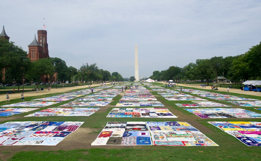 The AIDS Memorial Quilt is laid out on the National Mall on July 23, 2012, as part of the 19th International AIDS Conference.