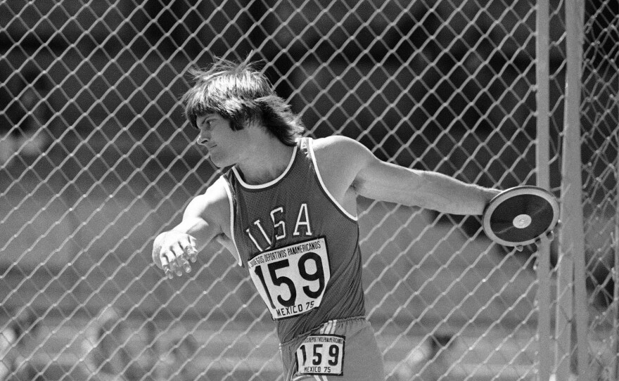 Bruce Jenner throws the discus in the decathlon event at the Pan Am Games in Mexico City on Oct. 19, 1975. He'd win the gold medal at the Montreal Olympics the next year, landing him on the cover of Sports Illustrated and the front of the Wheaties box.