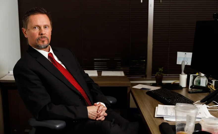 Paul Parker, executive officer of the Citizens’ Law Enforcement Review Board, poses inside his office in San Diego on Oct. 17, 2023.