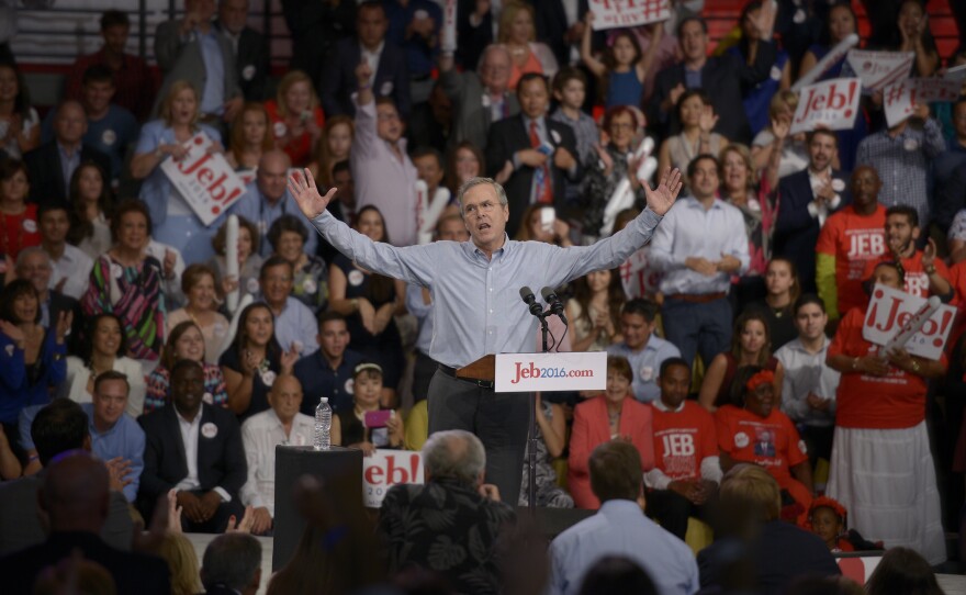 Former Florida Gov. Jeb Bush announces his 2016 presidential run for the White House at the Miami Dade College Kendall Campus on June 15, 2015 in Miami.
