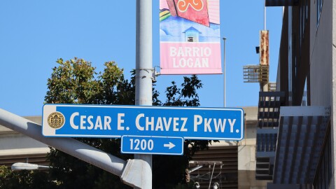 A Cesar E. Chavez Parkway sign in Barrio Logan on Monday, April 6, 2026.