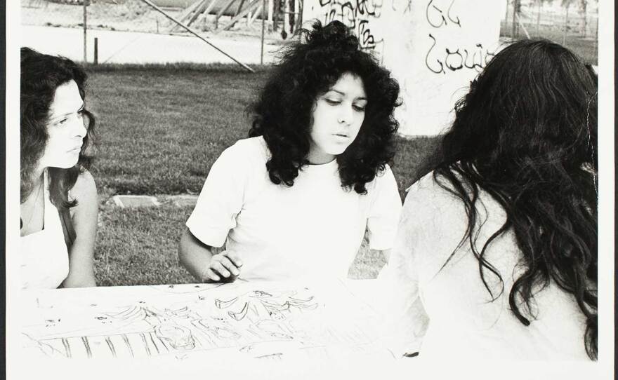 An undated photograph taken at Chicano Park is part of a new book chronicling the photography of the park, "La Tierra Mia." The photograph was provided to the book by Herman Baca.