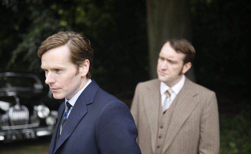 Shaun Evans as Endeavour Morse and Sean Rigby as Jim Strange