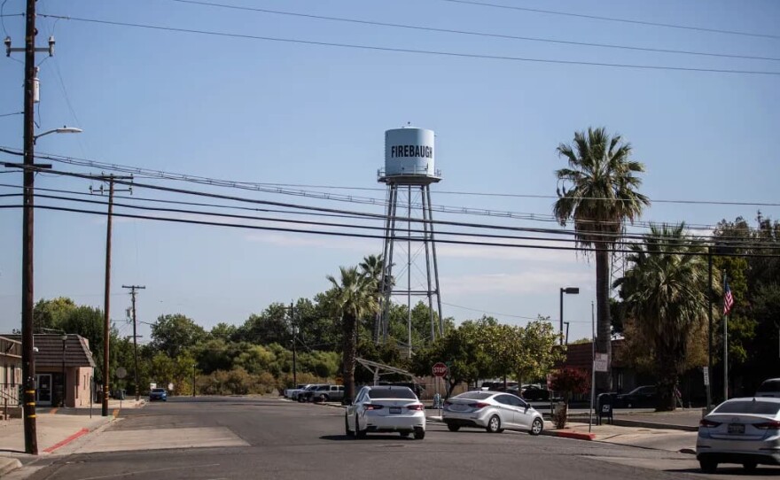 The water tower in Firebaugh on Sept. 11, 2025.