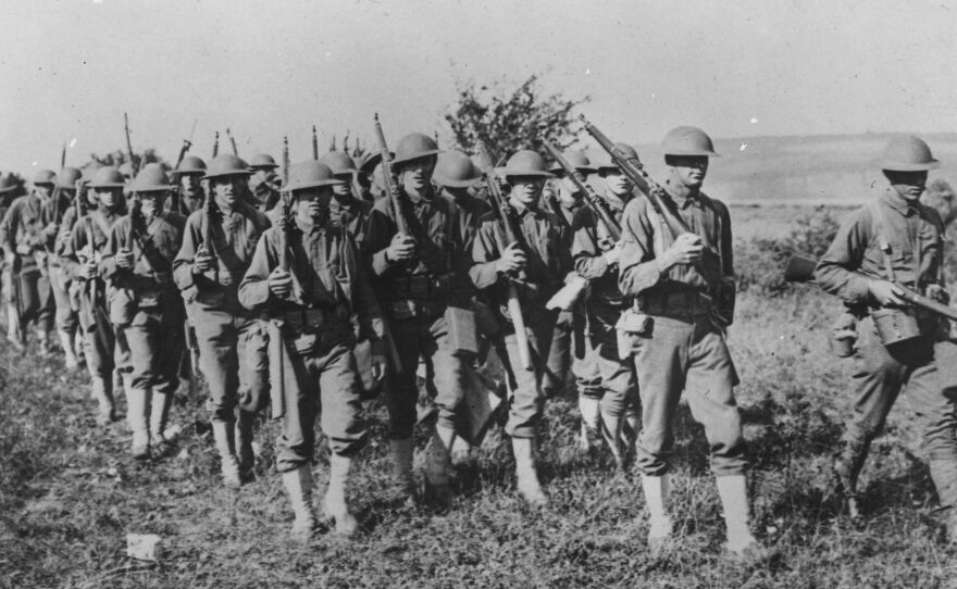 Americans troops in France in 1917 after the United States entered World War One.