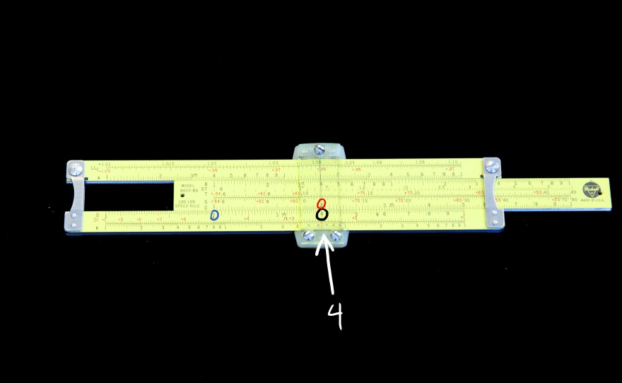 Step 4: Now look at the D scale underneath the C scale 2 to find your answer!