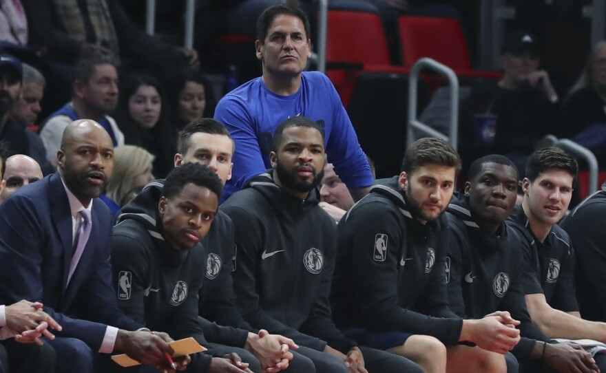 Dallas Mavericks owner Mark Cuban looks on during a game against the Detroit Pistons in April.