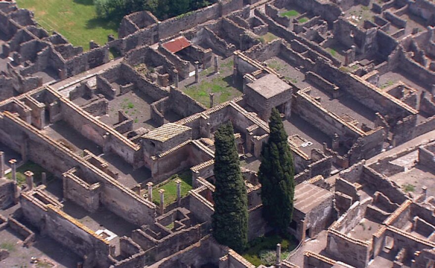 Aerial view of Pompeii, Italy.