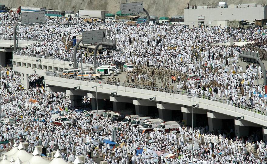 Saudi police and national guard are deployed to the area of a stampede in the Mina valley near the Saudi holy city of Mecca Thursday. Officials say the accident killed hundreds of people.