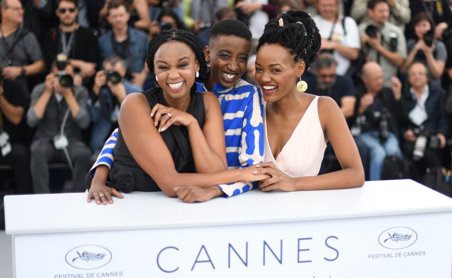 From left: Kenyan director Wanuri Kahiu and actors Samantha Mugatsia and Sheila Munyiva at the Cannes Film Festival.