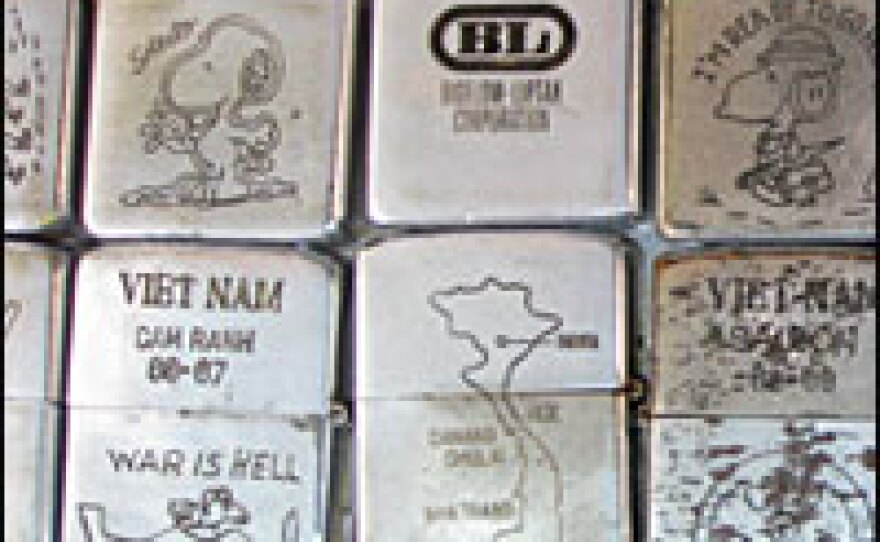 Another display includes both real and fake Vietnam War-era Zippos.